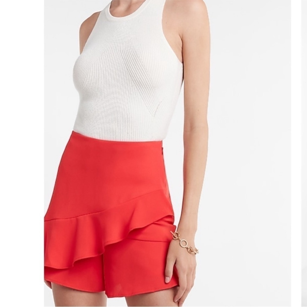 27. Express High Waist Ruffle Skort - Tomato Red